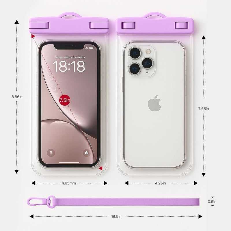 Criyar 1/2 Pack Waterproof Phone Pouch Compatible with iPhone 17 16 15 Pro Max & Galaxy S24+/S23 7in Waterproof Phone Case with Lanyard, IPX8 Beach Travel Must Haves, Beach Essentials, Purple, 1 Pack - Image 1